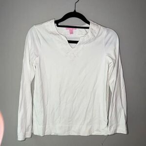 Lilly Pulitzer long sleeve cotton white embroidered tunic top girls size 12